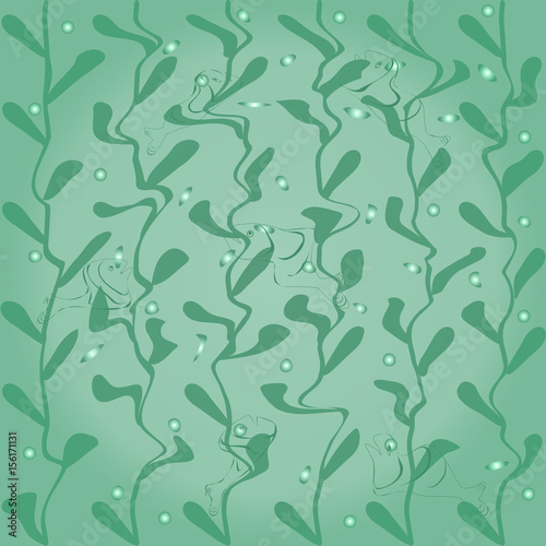 Seamless seaweed and fish pattern