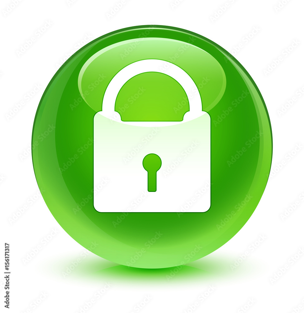 Padlock icon glassy green round button Padlock icon glassy green round button