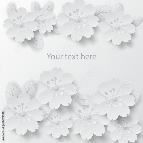 Paper art flowers background. Vector stock.