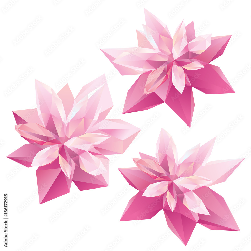 Fototapeta premium Crystal Pink flowers, polygon flowers, beautiful floral background for ads