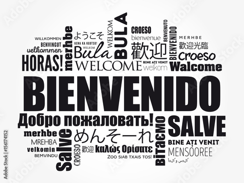 Bienvenido (Welcome in Spanish) word cloud in different languages, conceptual background