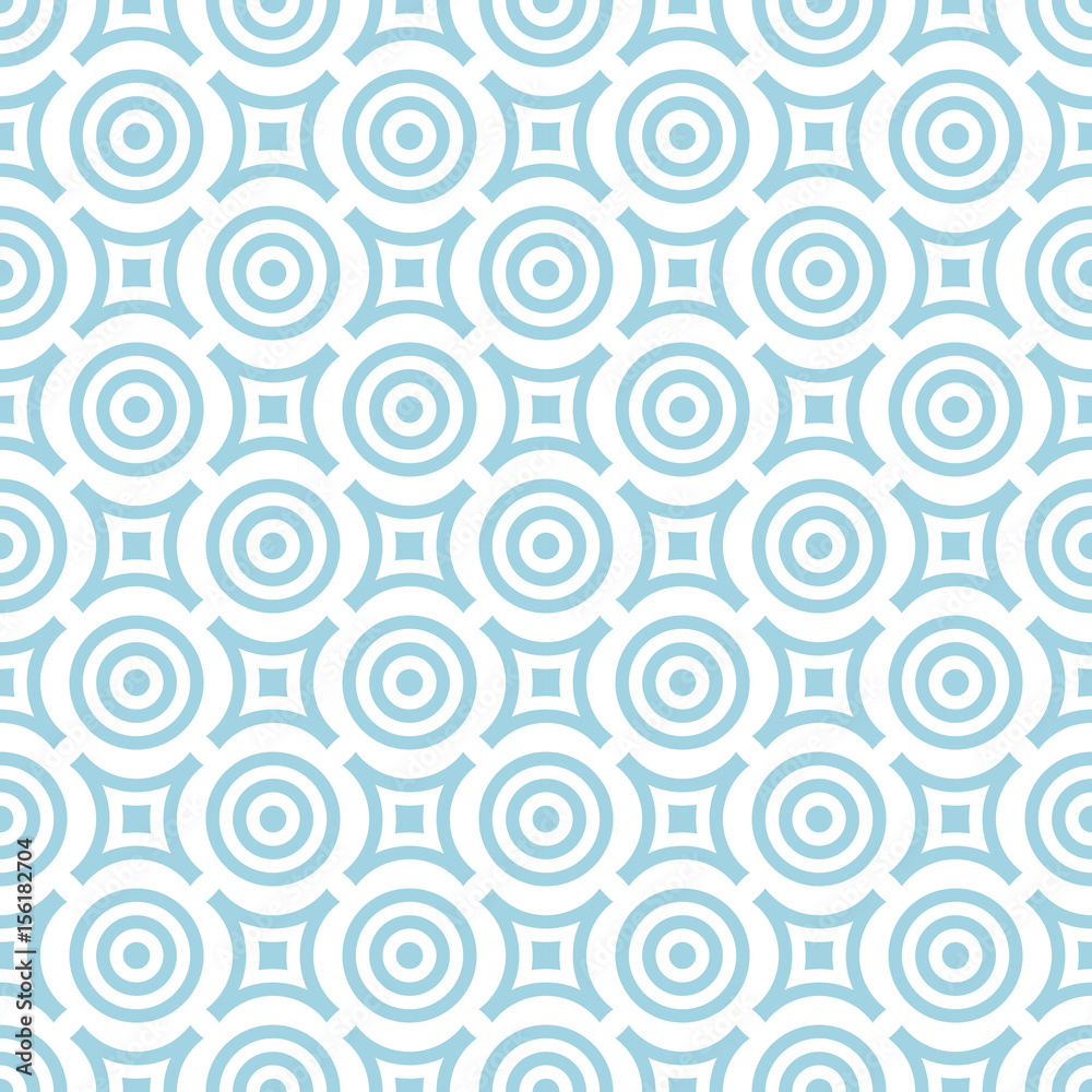 Geometric seamless pattern. Blue and white background with circle elements