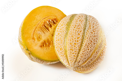 Sweet ripe cantaloupe melon isolated on white background