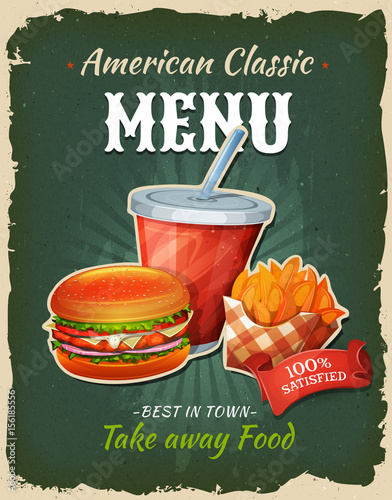 Plakat Plakat menu restauracji fast food kurczaka retro fast food