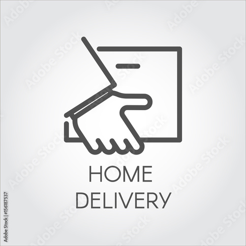 Image of the hand holding envelope. Icon of home delivery, fast and convenient service concept. Simple black linear logo for websites, mobile apps and other design needs. Vector contour graphics