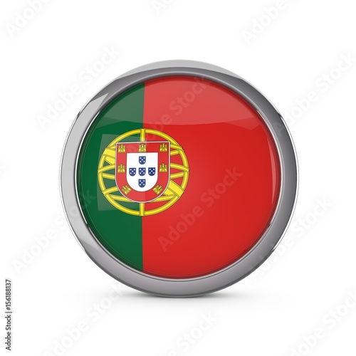 Free Download Portugal national flag in a glossy circle shape with chrome frame. 3D Rendering - GFXLoad