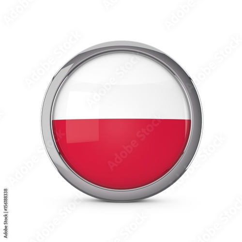 Free Download Poland national flag in a glossy circle shape with chrome frame. 3D Rendering - GFXLoad