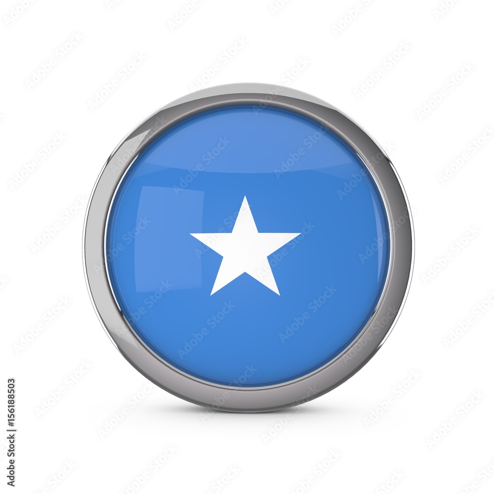 Somalia national flag in a glossy circle shape with chrome frame. 3D Rendering Somalia national flag in a glossy circle shape with chrome frame. 3D Rendering