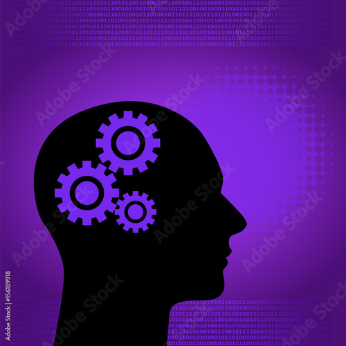Binary digital and human background in blue with space for text