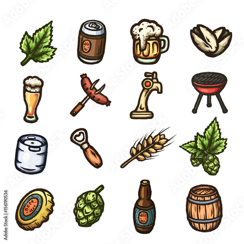 Set of hand drawn beer icons.