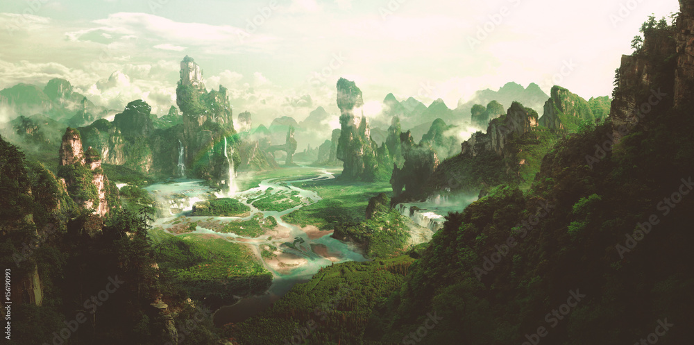 Fototapeta Środowisko naturalne fantasy, renderowanie 3D.