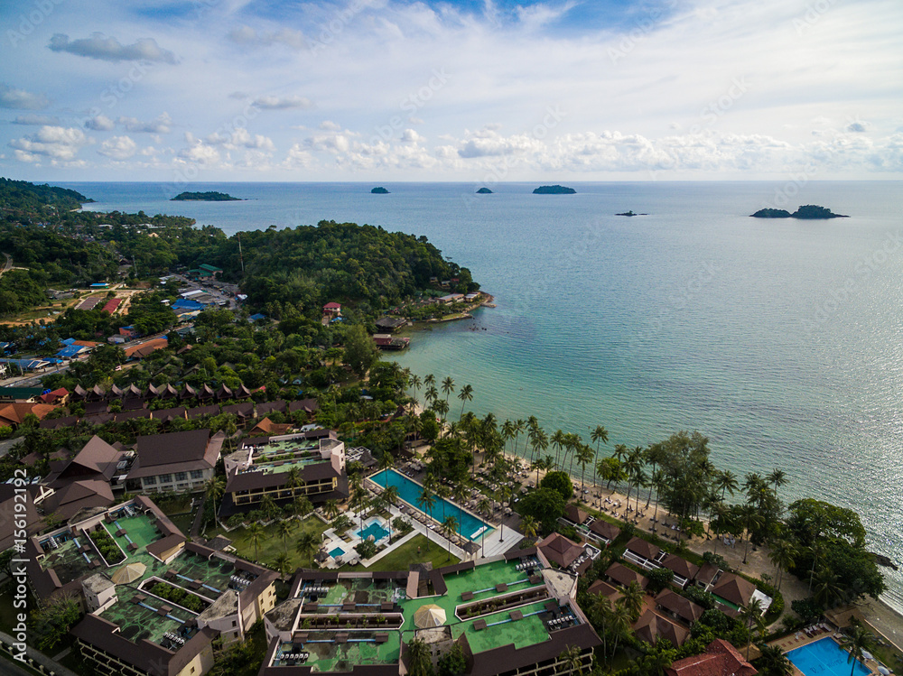 Aerial view of resorts and hotels on Koh Chang, Thailand