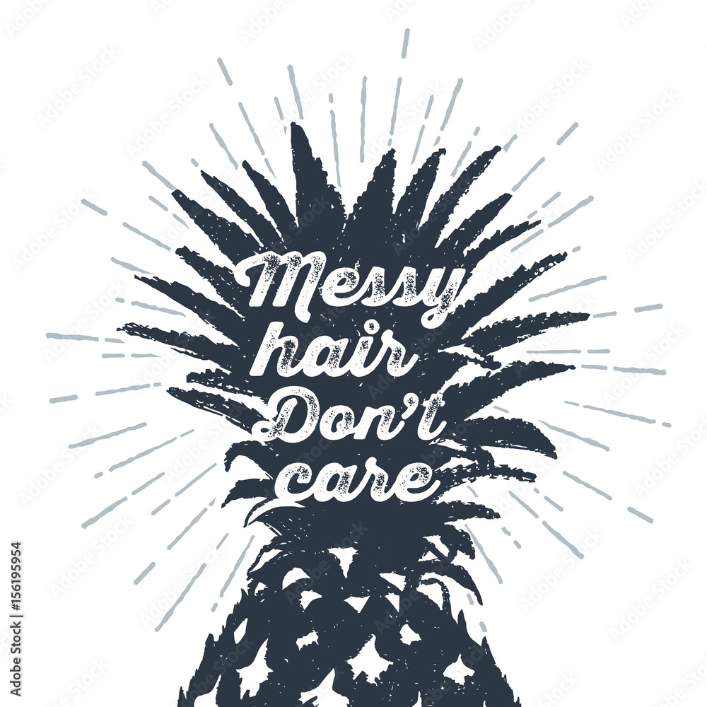 Hand drawn label with textured pineapple vector illustration and 