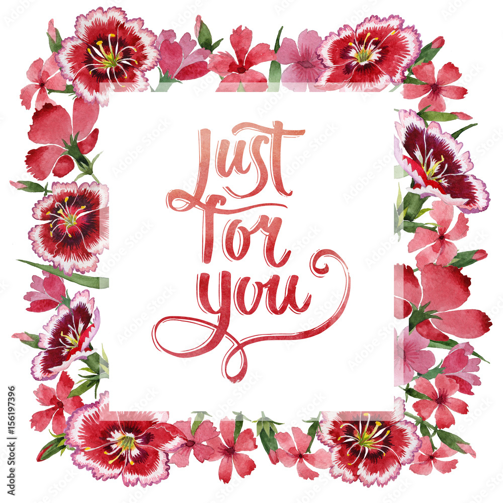 Obraz premium Wildflower carnation flower frame in a watercolor style isolated.