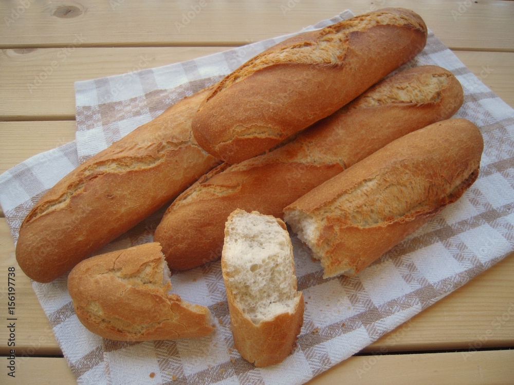 Baguettes of white bread from the bakery.....
