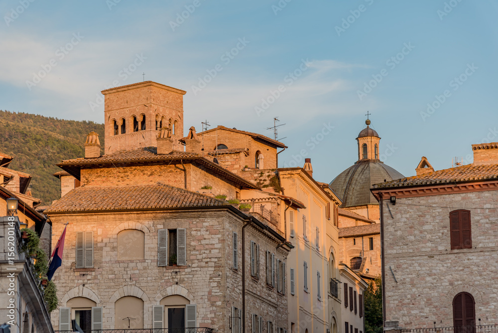 Panorama of Assisi, home of St. Francis, in the umbria region of Italy famous for the pilgrimage cathedral of the popes of all ages