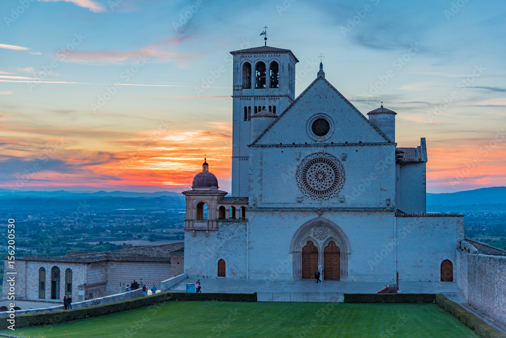 Panorama of Assisi, home of St. Francis, in the umbria region of Italy famous for the pilgrimage cathedral of the popes of all ages