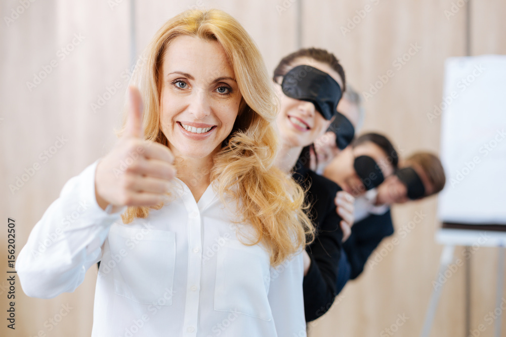Happy nice woman leading her team Happy nice woman leading her team