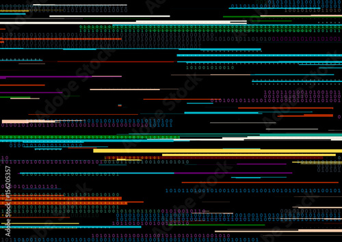 Fototapeta Naklejka Na Ścianę i Meble -  Abstract background with glitched vertical stripes, stream line binary code background with two binary digits 0 and 1.