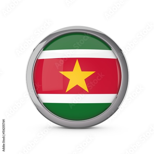 Free Download Suriname national flag in a glossy circle shape with chrome frame. 3D Rendering - GFXLoad