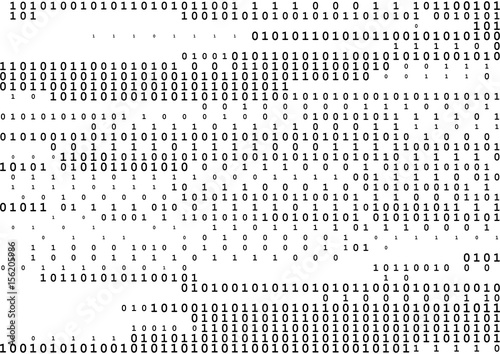Stream line binary code black and white background with two binary digits, 0 and 1 isolated on a white background.
