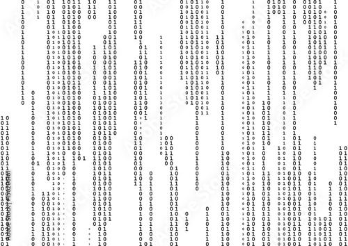 Stream line binary code black and white background with two binary digits, 0 and 1 isolated on a white background.