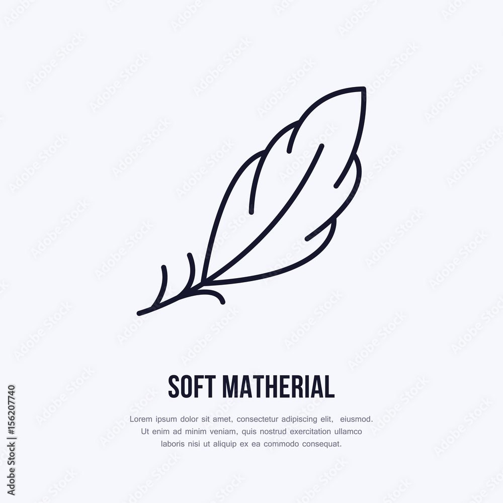 Feather flat line icon. Vector sign for soft, lightweight matherial property. Feather flat line icon. Vector sign for soft, lightweight matherial property.