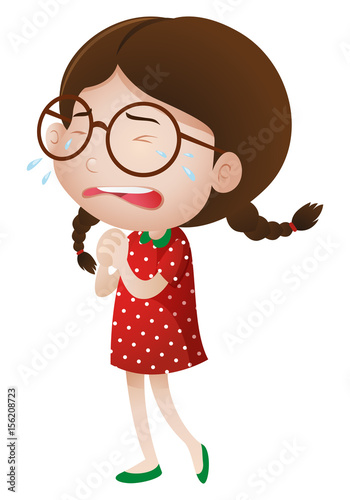 Little girl in red crying