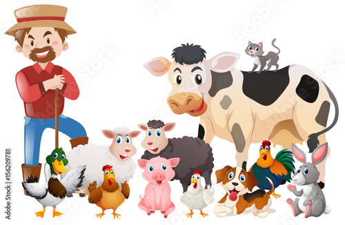 Farmer and many animals