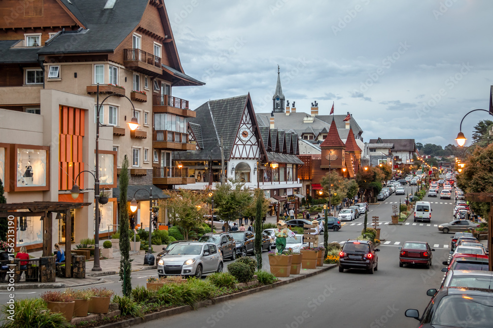 Street and architecture of Gramado city - Gramado, Rio Grande do Sul, Brazil