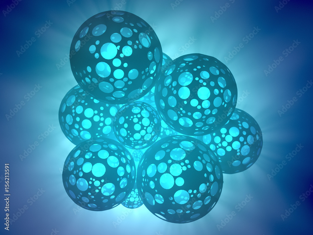 Abstract group of spheres with holes. 3d rendering
