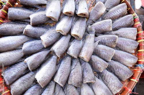 Sea food market in Maeklong Railway Market photo