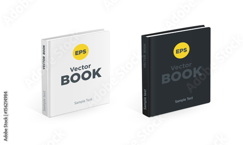 Realistic black and white square books on the white background. Realistic photo book mockups.