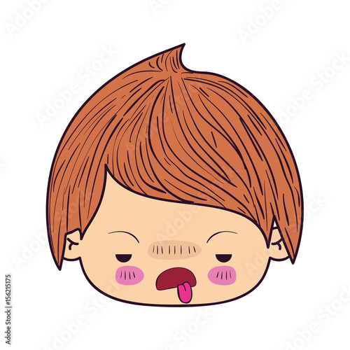 colorful caricature kawaii face little boy with unpleasant facial expression vector illustration