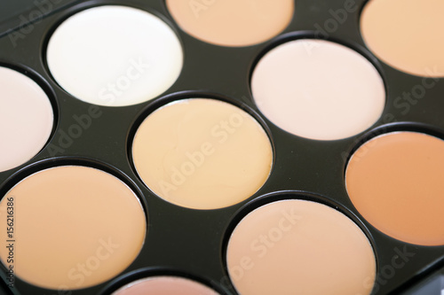 Concealers closeup.Set of decorative nude cosmetics for makeup.