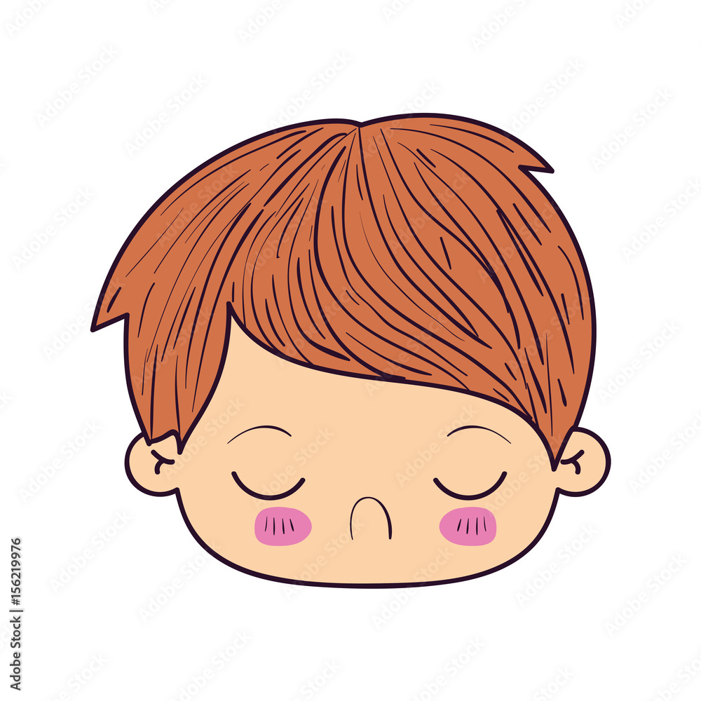 colorful caricature kawaii face little boy with facial expression disgust with closed eyes vector illustration