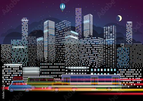 City traffic and night illumination. Modern city life concept