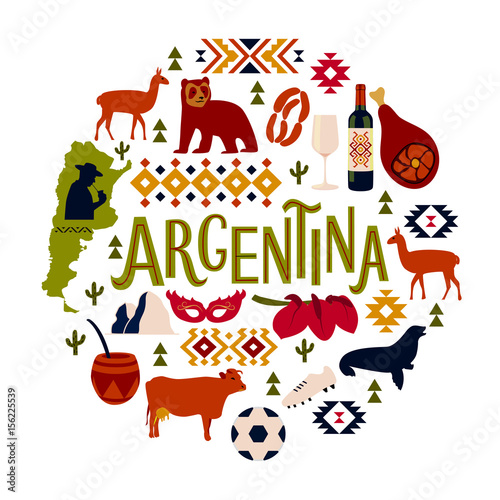 Argentina. A set of several elements, which we can get to know this country. Vector illustration.