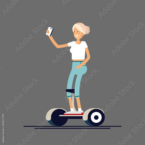 Vector illustration of woman on gyroscooters