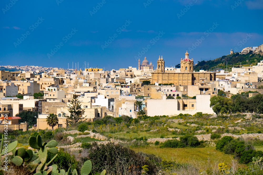 Panorama of Mgarr city on Gozo island. Malta
