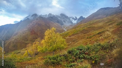 Earth after human civilization. Abandoned nature live its own life. 2K Timelapse of Ushba mountain, Georgia, Europe. Caucasus. photo