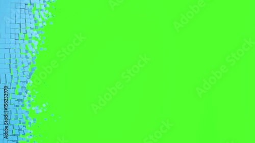 Shattered polygon on green background. Moving pieces over screen. Can be used as entrance video. Animation 