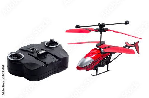 Remote control helicopter toy in white isolated background.