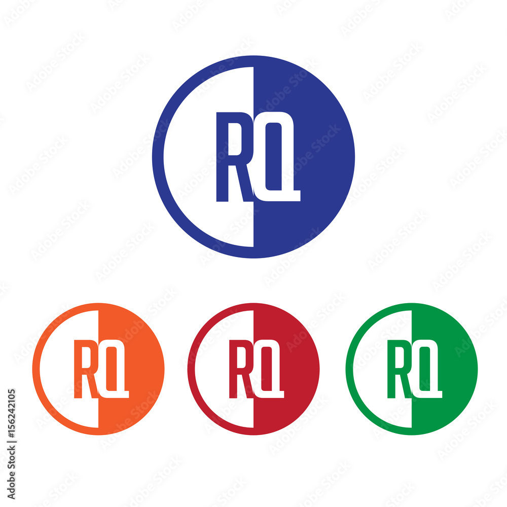 RQ initial circle half logo blue,red,orange and green color RQ initial circle half logo blue,red,orange and green color