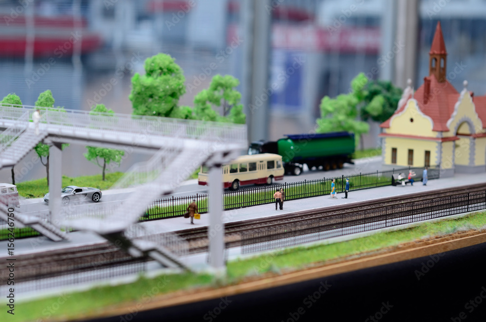 Toy railroad station model