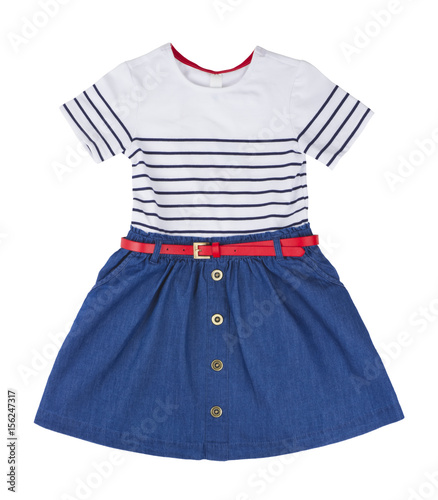 Blue summer dress for little girl isolated on white background