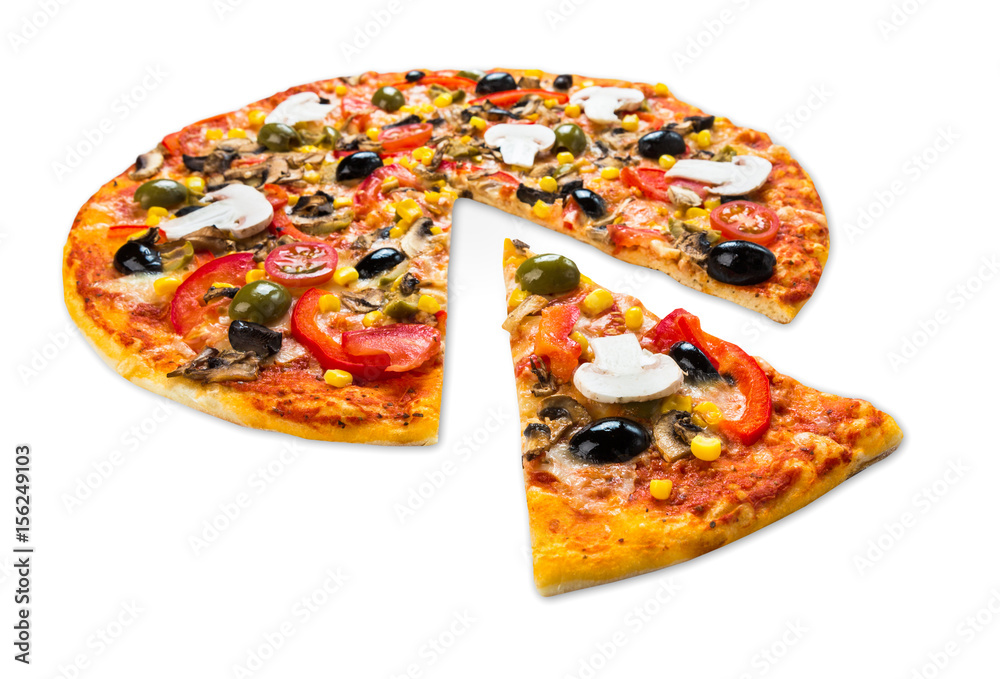 Healthy vegetarian pizza with mushrooms isolated Healthy vegetarian pizza with mushrooms isolated