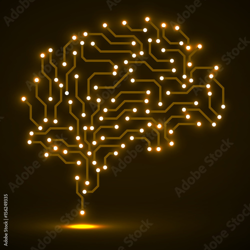 Technological neon brain. Circuit board. Abstract vector background