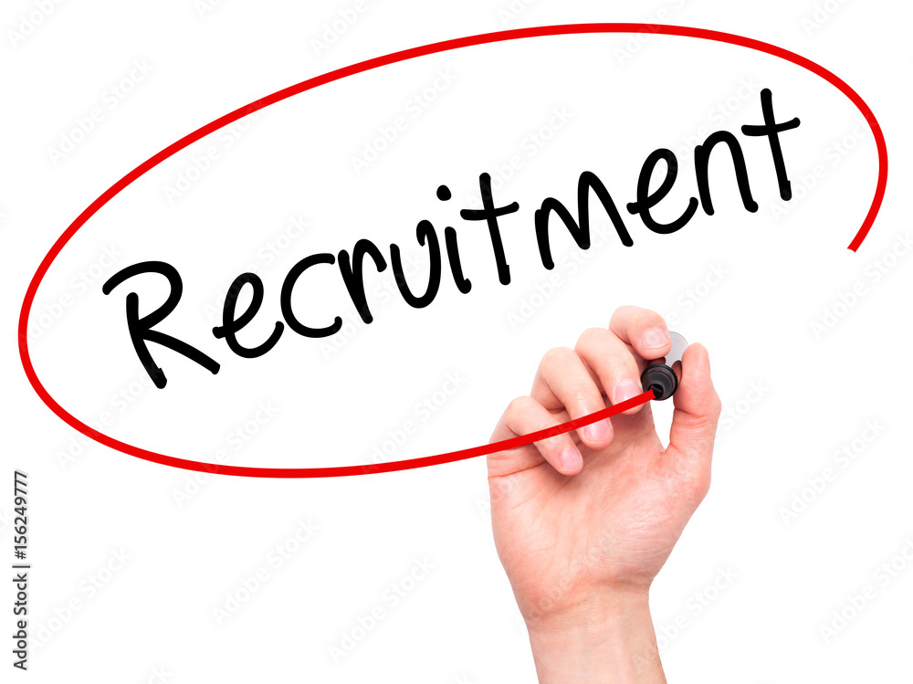 Man Hand writing Recruitment with black marker on visual screen. Man Hand writing Recruitment with black marker on visual screen.