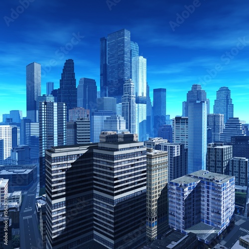 View of the beautiful modern city  skyscrapers from above  3D rendering  